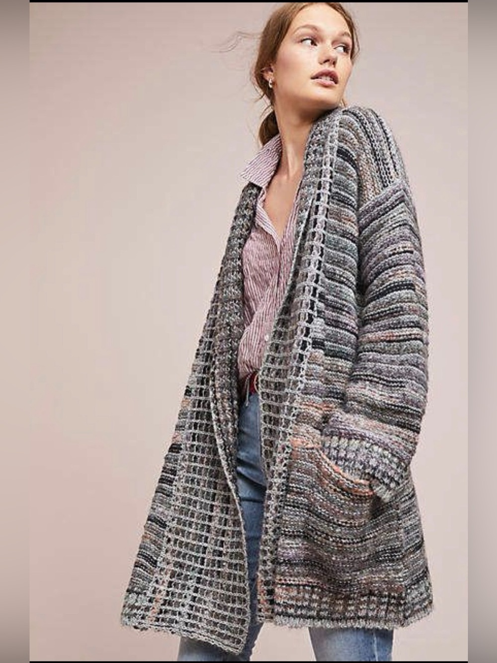 🩶 Anthropologie Akemi + Kin Wasilla Knit Cardigan XS Alpaca Wool Italian